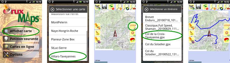 Charger une carte et un parcours dans Oruxmaps